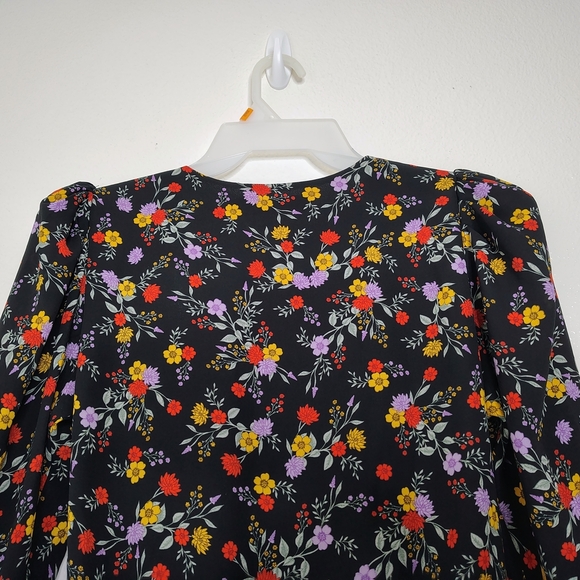 Astr Black Bernadette Style Floral Print Long Sleeve V-Neck Bodysuit Sz S Boho - Picture 10 of 15